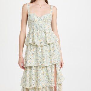 NWT ASTR the Label Tiered Eyelet Green Multifloral Summer Maxi Dress Sz Large